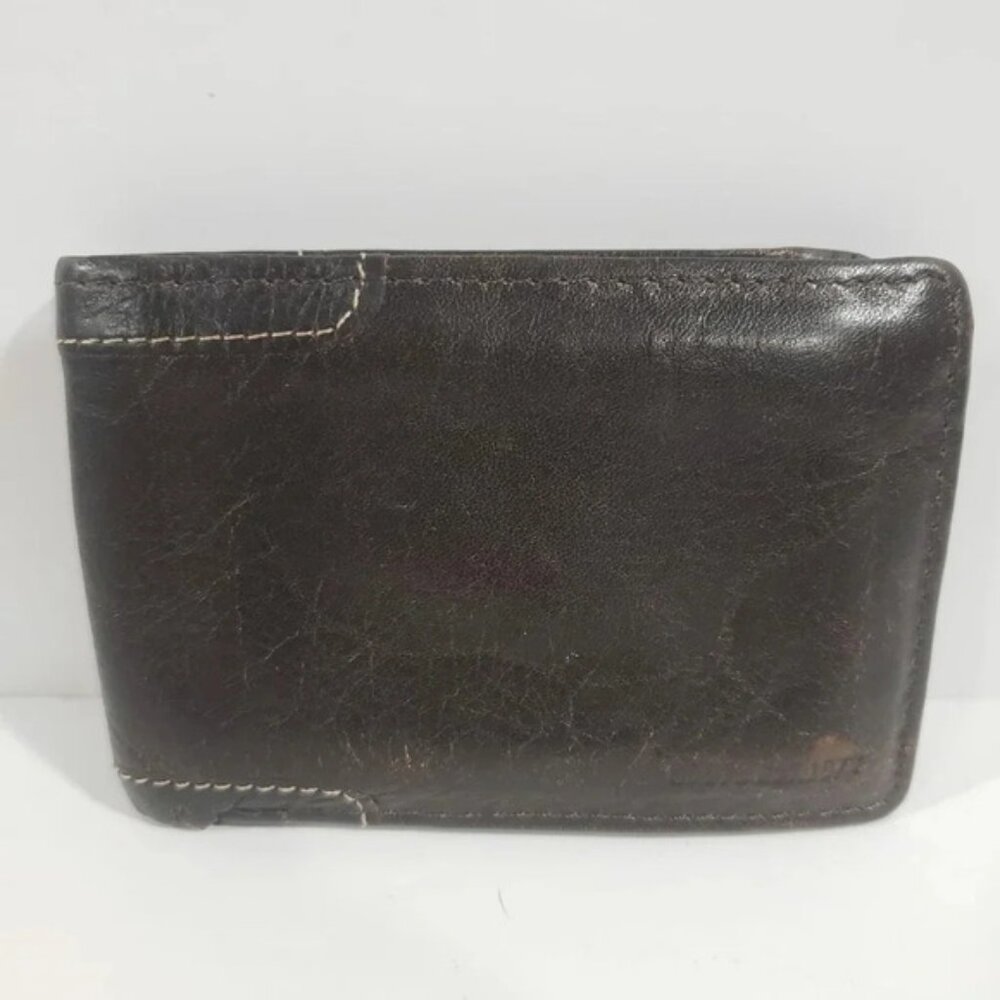 Roots Dark Brown Small Trifold Mens Leather Wallet